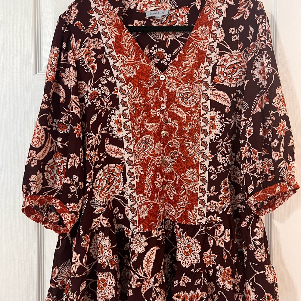 Bohemian Rust and White Blouse Top